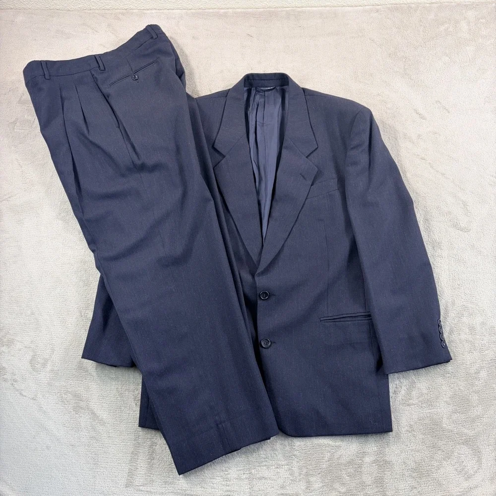 Vintage Trabaldo Togna Alfani Wool Suit Men 41R Pleated Pants 30x29 Made Italy